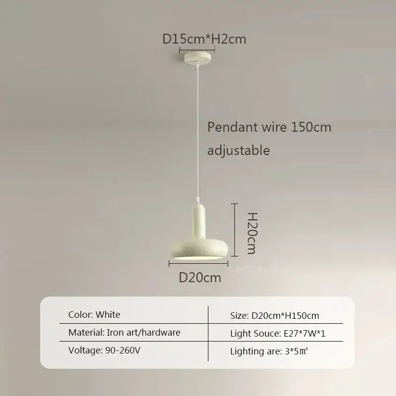 Minimalist cream white ceramic pendant light with sleek iron art design and adjustable 150cm wire for dining room decorbites disc shaped