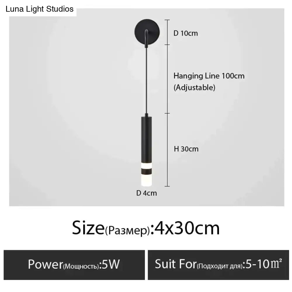 Minimalist creative luxury black cylindrical pendant light with white accent band for luxury bedroom bedside use