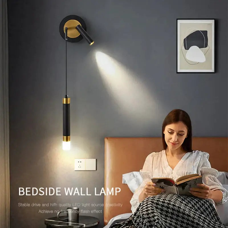 Minimalist creative luxury black and gold bedside wall lamp with sleek cylindrical design for luxury bedroom bedside use