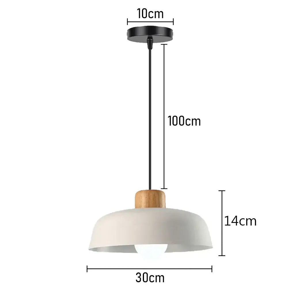 Minimalist pendant light with crisp white dome shade and natural wood accent ideal for kitchen island lighting
