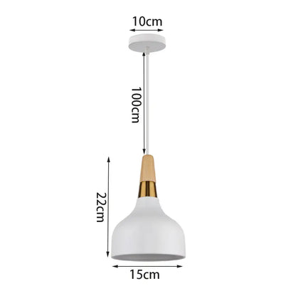 Minimalist pendant light with crisp white matte finish wood accent and gold metal band for kitchen island lighting