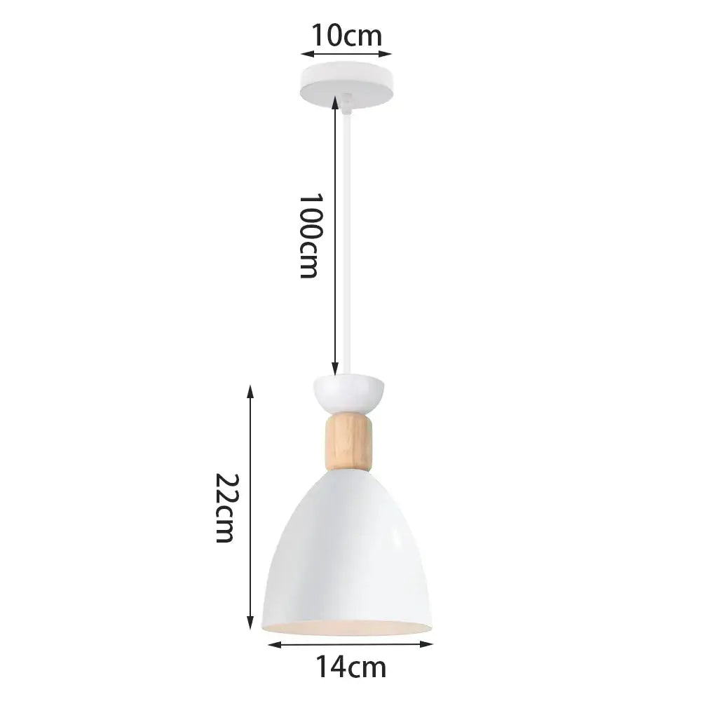 Minimalist pendant light with crisp white matte finish and wood accent featuring sleek geometric design for kitchen island