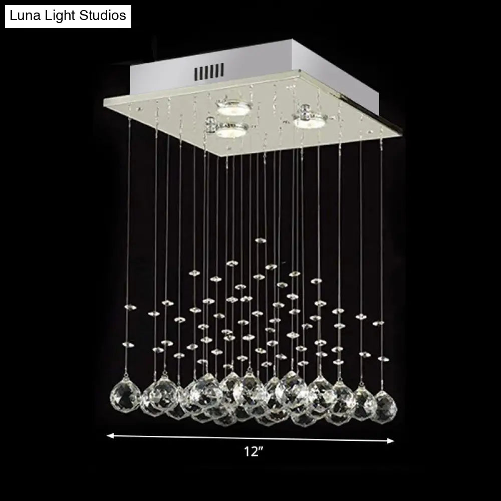 DecorBites™ DecorBites™ Minimalist Crystal Ball Flush Mount Ceiling Light Fixture with 3 Lights - Living Room, Square Design, Nickel Finish