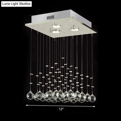 DecorBites™ DecorBites™ Minimalist Crystal Ball Flush Mount Ceiling Light Fixture with 3 Lights - Living Room, Square Design, Nickel Finish
