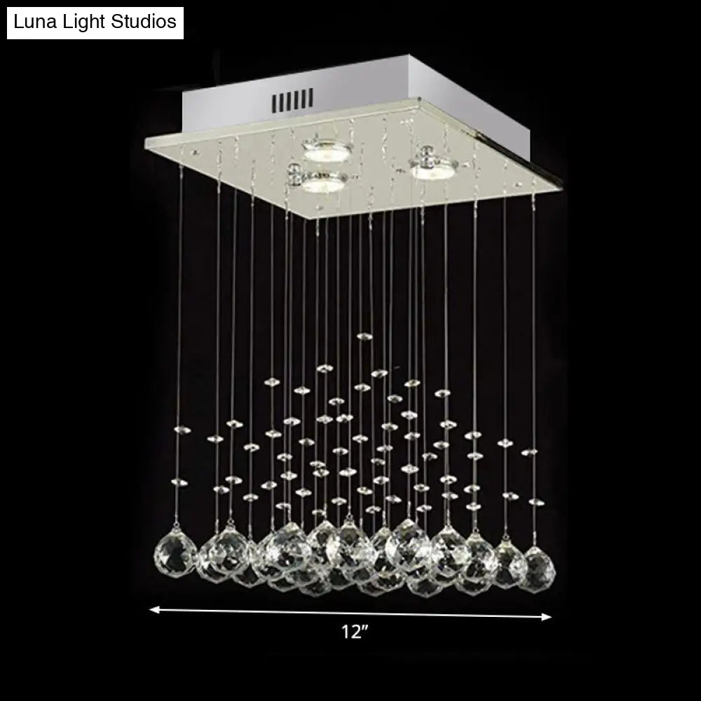 DecorBites™ DecorBites™ Minimalist Crystal Ball Flush Mount Ceiling Light Fixture with 3 Lights - Living Room, Square Design, Nickel Finish
