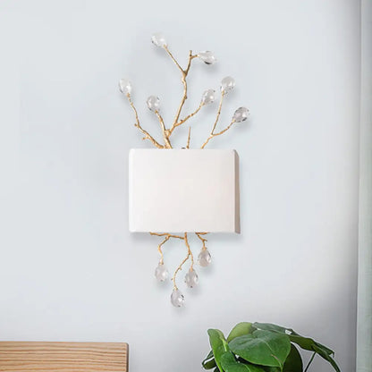 DecorBites™ DecorBites™ Minimalist Crystal Bead Wall Sconce with 2 Bulbs and Fabric Shade