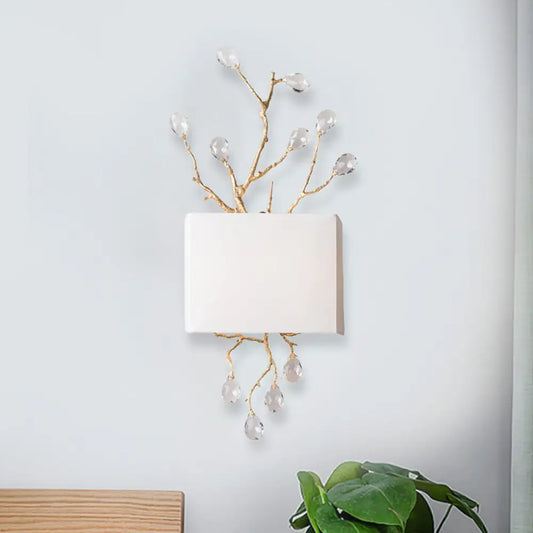 DecorBites™ DecorBites™ Minimalist Crystal Bead Wall Sconce with 2 Bulbs and Fabric Shade
