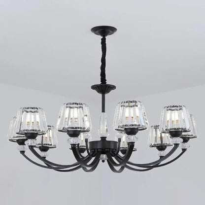 Minimalist Crystal Black Chandelier with Arched Suspension Arm