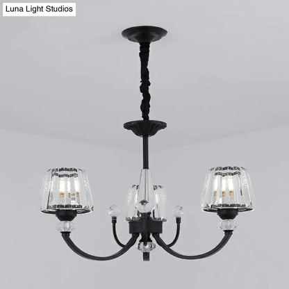 Minimalist Crystal Black Chandelier with Arched Suspension Arm
