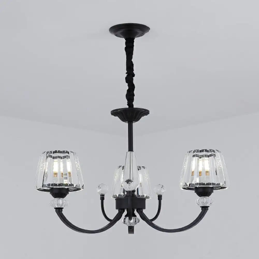 Minimalist Crystal Black Chandelier with Arched Suspension Arm