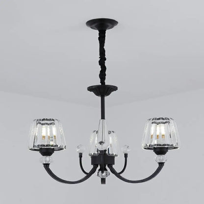 Minimalist Crystal Black Chandelier with Arched Suspension Arm
