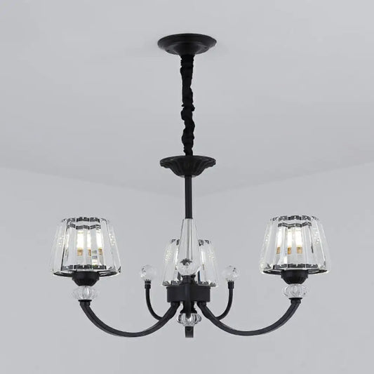 Minimalist Crystal Black Chandelier with Arched Suspension Arm