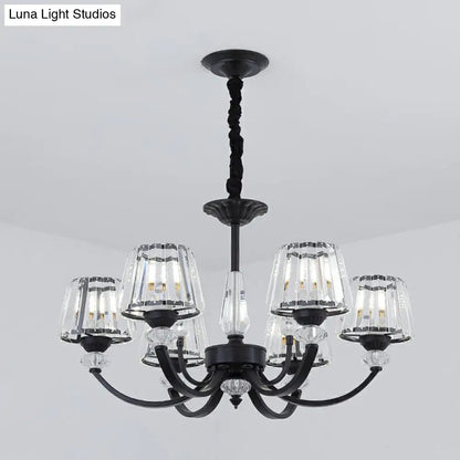 Minimalist Crystal Black Chandelier with Arched Suspension Arm