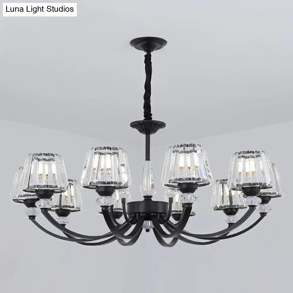 Minimalist Crystal Black Chandelier with Arched Suspension Arm