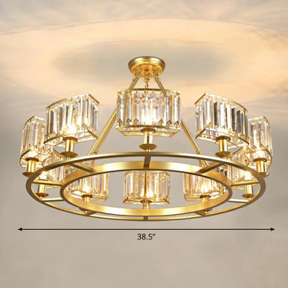 Minimalist Crystal Block Chandelier with Gold Finish - Ceiling Lamp for Living Room