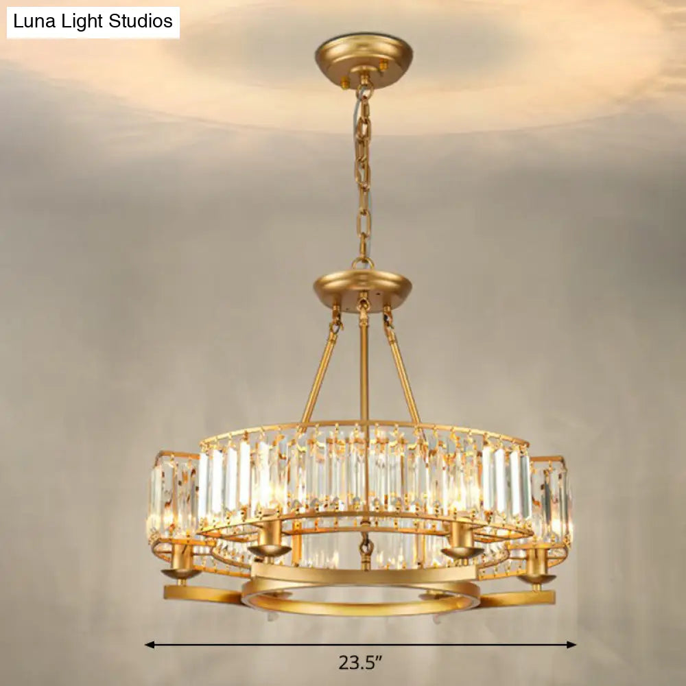 Minimalist Crystal Block Chandelier with Gold Finish - Ceiling Lamp for Living Room