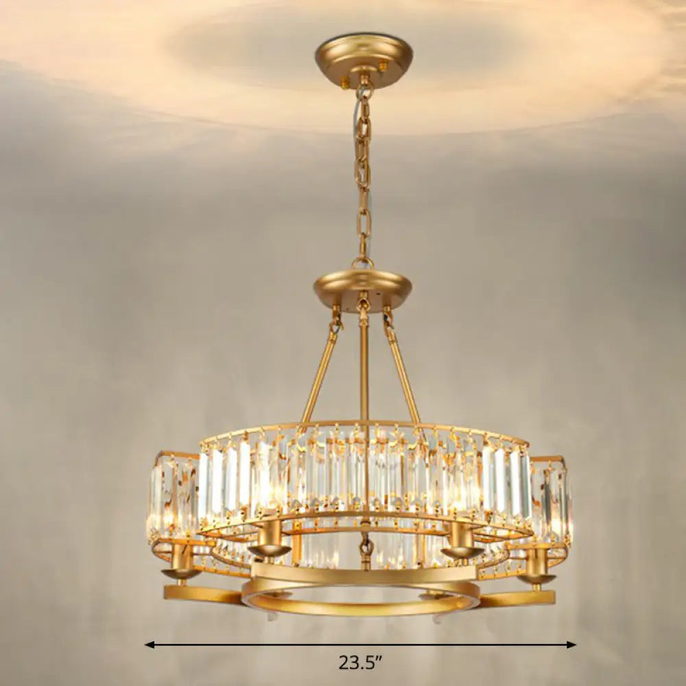 Minimalist Crystal Block Chandelier with Gold Finish - Ceiling Lamp for Living Room