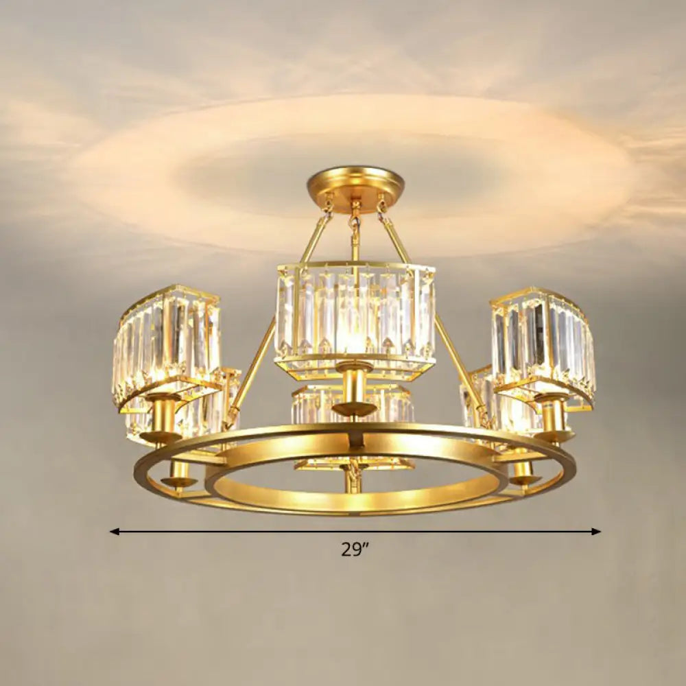 Minimalist Crystal Block Chandelier with Gold Finish - Ceiling Lamp for Living Room