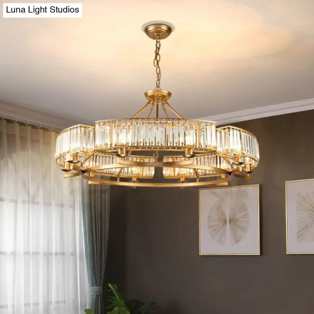 Minimalist Crystal Block Chandelier with Gold Finish - Ceiling Lamp for Living Room