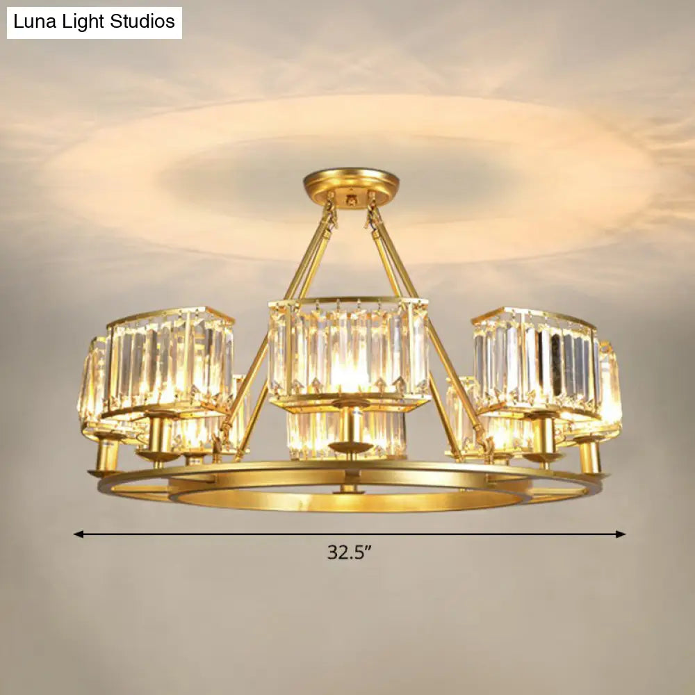 Minimalist Crystal Block Chandelier with Gold Finish - Ceiling Lamp for Living Room