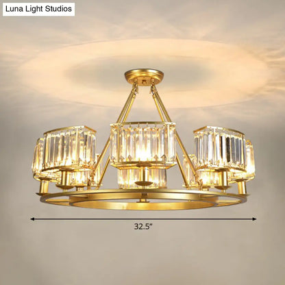 Minimalist Crystal Block Chandelier with Gold Finish - Ceiling Lamp for Living Room