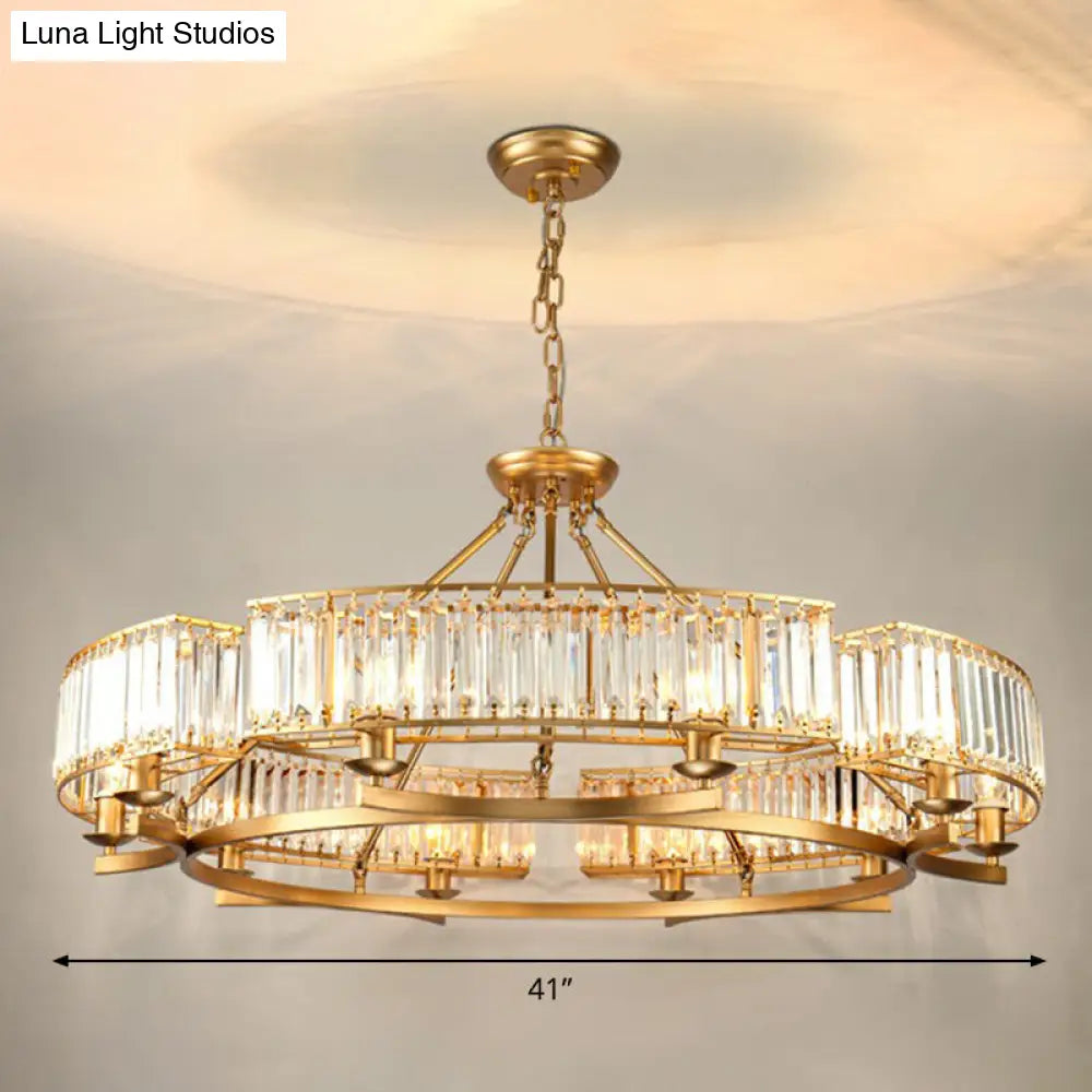 Minimalist Crystal Block Chandelier with Gold Finish - Ceiling Lamp for Living Room