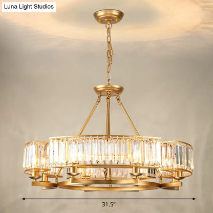 Minimalist Crystal Block Chandelier with Gold Finish - Ceiling Lamp for Living Room