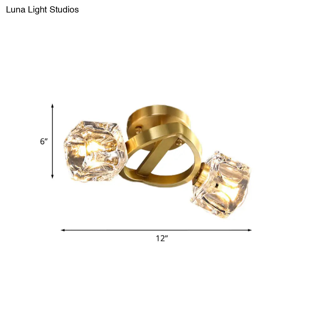 Lámpara de techo minimalista DecorBites™ de dos luces con bloque de cristal en latón - Montaje semiempotrado