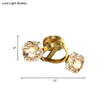 Lámpara de techo minimalista DecorBites™ de dos luces con bloque de cristal en latón - Montaje semiempotrado