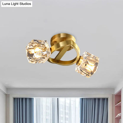 Lámpara de techo minimalista DecorBites™ de dos luces con bloque de cristal en latón - Montaje semiempotrado