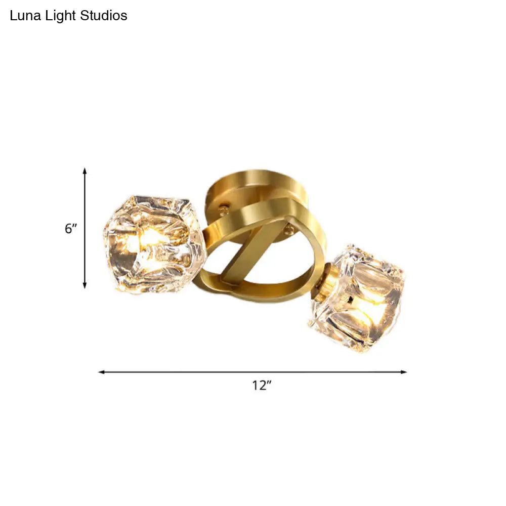 Lámpara de techo minimalista DecorBites™ de dos luces con bloque de cristal en latón - Montaje semiempotrado