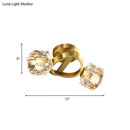 Lámpara de techo minimalista DecorBites™ de dos luces con bloque de cristal en latón - Montaje semiempotrado