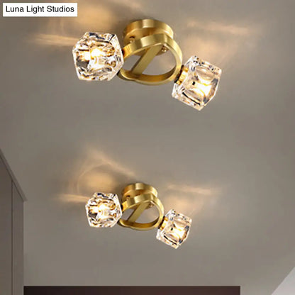Lámpara de techo minimalista DecorBites™ de dos luces con bloque de cristal en latón - Montaje semiempotrado