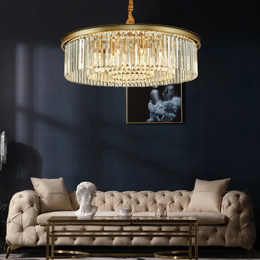 Minimalist Crystal Chandelier Lamp with Gold Finish - Perfect for Restaurants