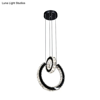 Minimalist Crystal Chandelier LED Ceiling Light in Black - Ring Design