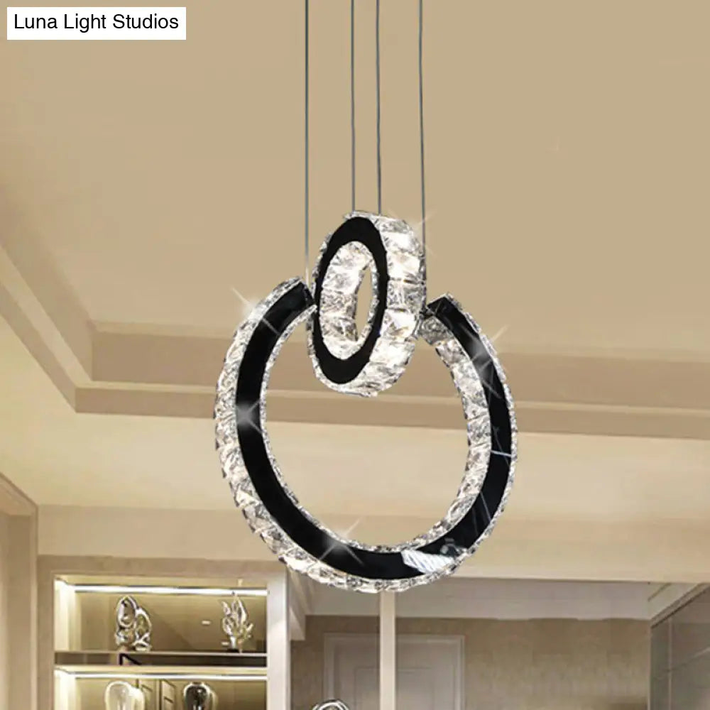 Minimalist Crystal Chandelier LED Ceiling Light in Black - Ring Design