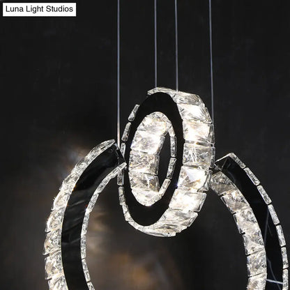 Minimalist Crystal Chandelier LED Ceiling Light in Black - Ring Design