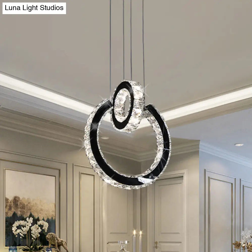 Minimalist Crystal Chandelier LED Ceiling Light in Black - Ring Design