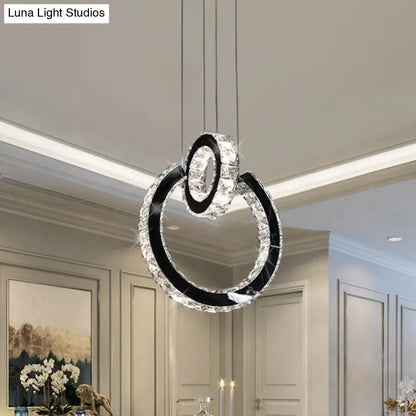 Minimalist Crystal Chandelier LED Ceiling Light in Black - Ring Design