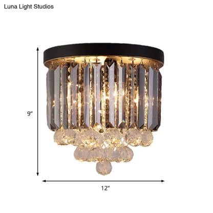 DecorBites™ DecorBites™ Minimalist Crystal Flushmount Lighting - Black Cylindrical Corridor Ceiling Flush Light (10"/12"/16") with 2/4/7 Lights