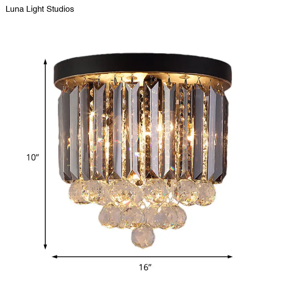 DecorBites™ DecorBites™ Minimalist Crystal Flushmount Lighting - Black Cylindrical Corridor Ceiling Flush Light (10"/12"/16") with 2/4/7 Lights