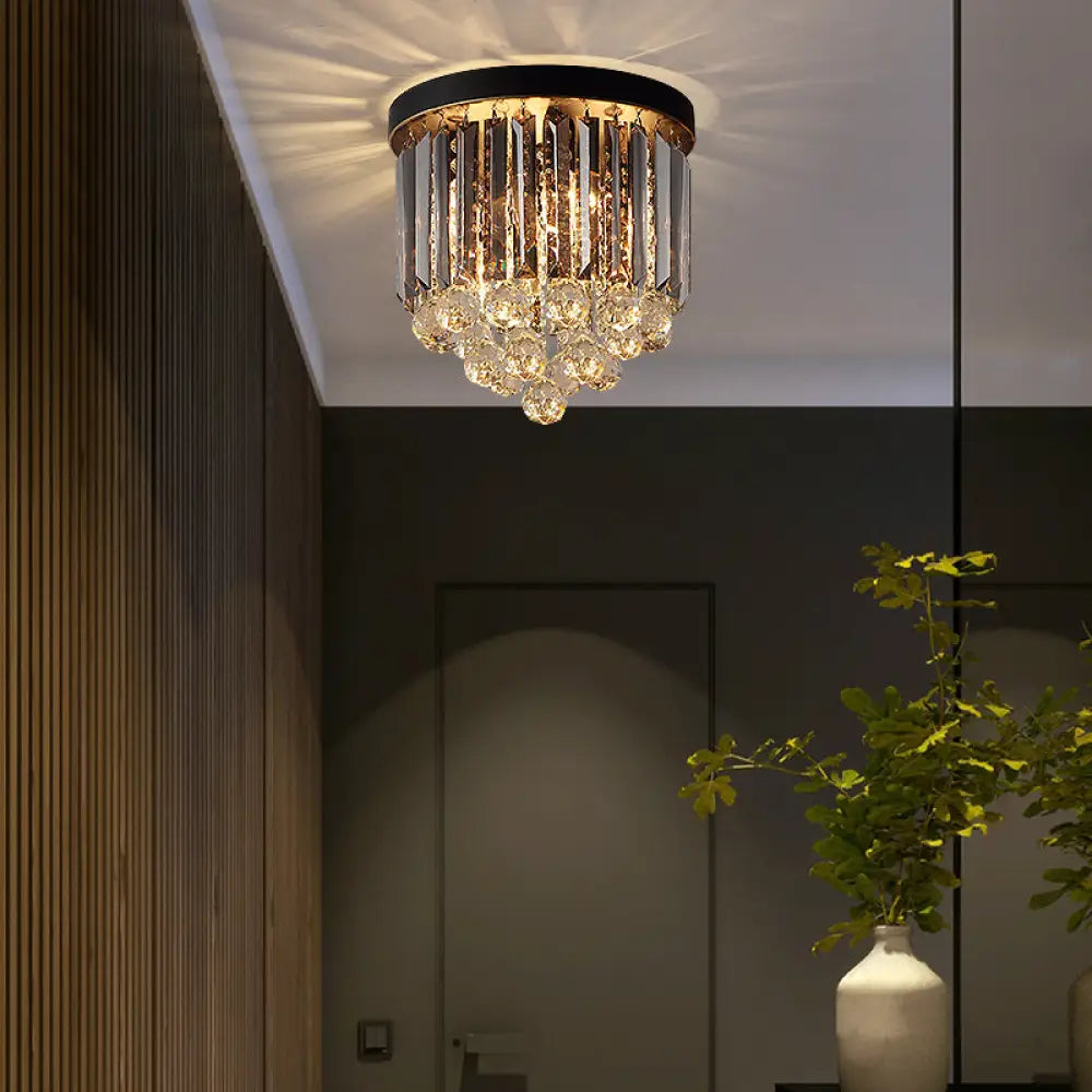 DecorBites™ DecorBites™ Minimalist Crystal Flushmount Lighting - Black Cylindrical Corridor Ceiling Flush Light (10"/12"/16") with 2/4/7 Lights