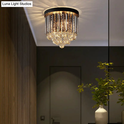 DecorBites™ DecorBites™ Minimalist Crystal Flushmount Lighting - Black Cylindrical Corridor Ceiling Flush Light (10"/12"/16") with 2/4/7 Lights