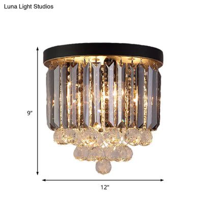 DecorBites™ DecorBites™ Minimalist Crystal Flushmount Lighting - Black Cylindrical Corridor Ceiling Flush Light (10"/12"/16") with 2/4/7 Lights