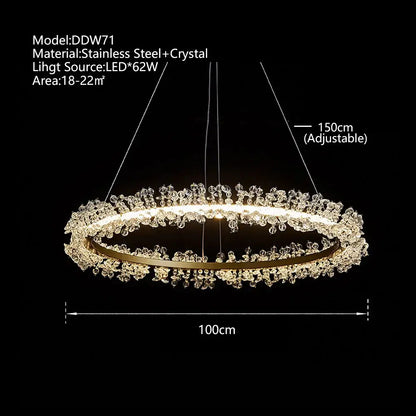 Minimalist crystal gold black ring chandelier with stainless steel frame and clear crystal droplets for dining room decorbites crystal gold