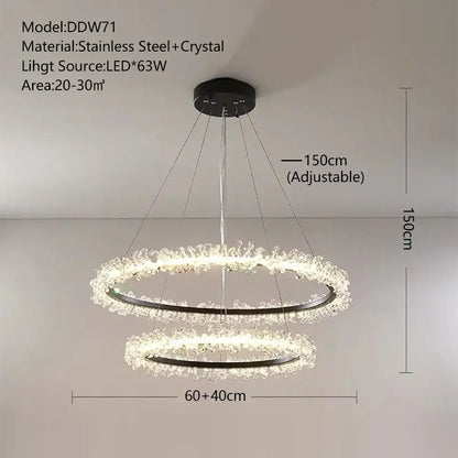 Modern minimalist crystal gold black double-ring chandelier with black stainless steel frames and LED lights for dining room decorbites crystal gold