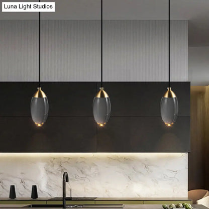 Minimalist Crystal LED Brass Ceiling Pendant - Oval Mini Suspension Lighting for Bedroom