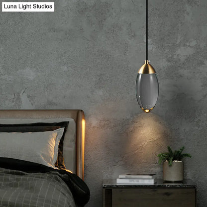 Minimalist Crystal LED Brass Ceiling Pendant - Oval Mini Suspension Lighting for Bedroom