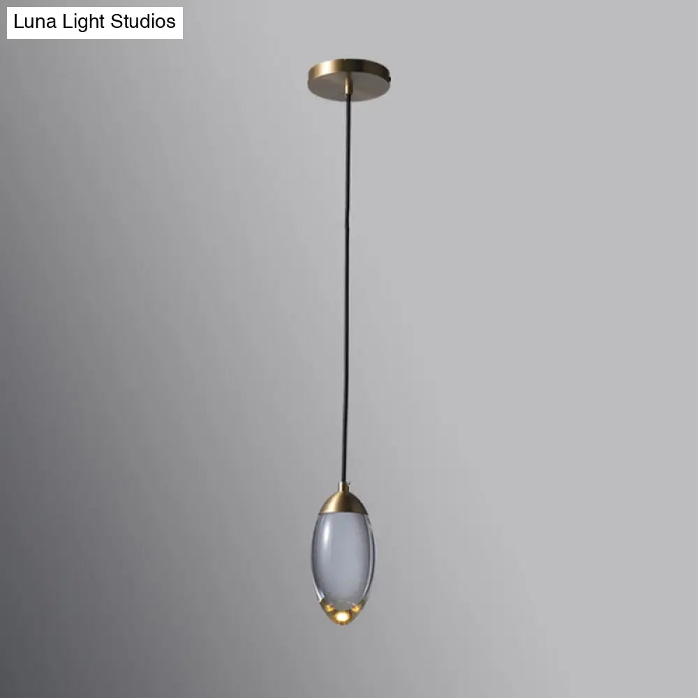 Minimalist Crystal LED Brass Ceiling Pendant - Oval Mini Suspension Lighting for Bedroom