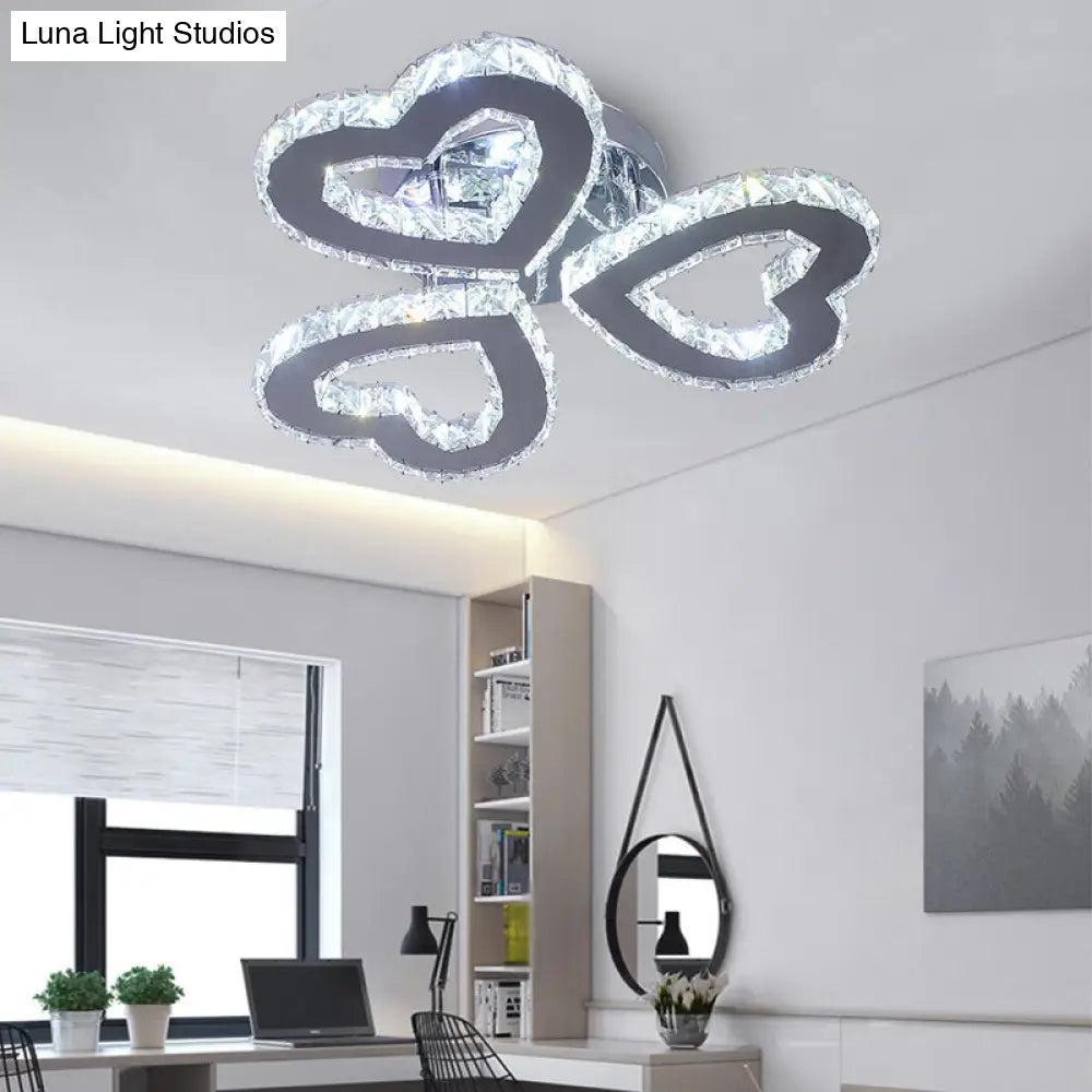DecorBites™ DecorBites™ Minimalist Crystal LED Ceiling Light for Bedroom - Heart Shaped Semi Flush, Stainless Steel Finish